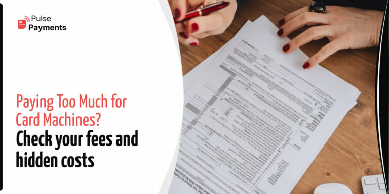 business owner reviewing card machine costs UK invoice payment fees